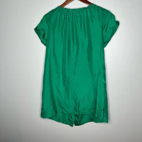 Marciano 100% silk green short dress short sleeves front pockets buttons size XS