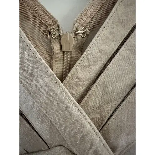 Adrianna Papell  Champagne Pleated Ruffled Cocktail Formal Elegant Dress Sz 8P