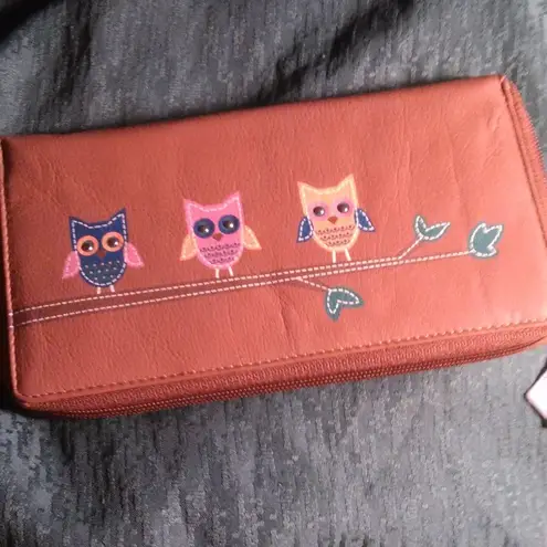 Tan Leather Owl Wallet with RFID Protection