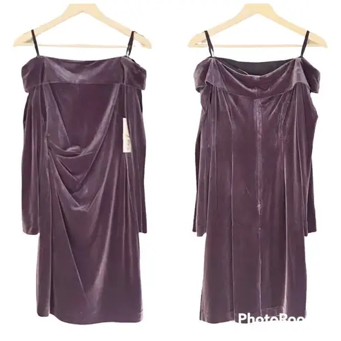 Eliza J Â Velvet Off The Shoulder Dress Long Sleeve ShortâSheath Purple Size 8 New