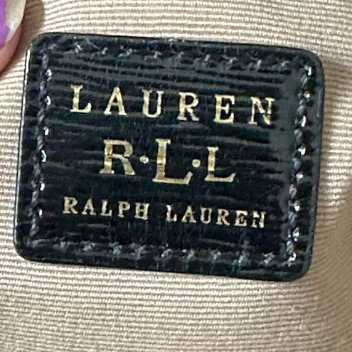 RLL Polo Ralph Lauren Black Leather Cowhide Purse Handbag Good Large Patent