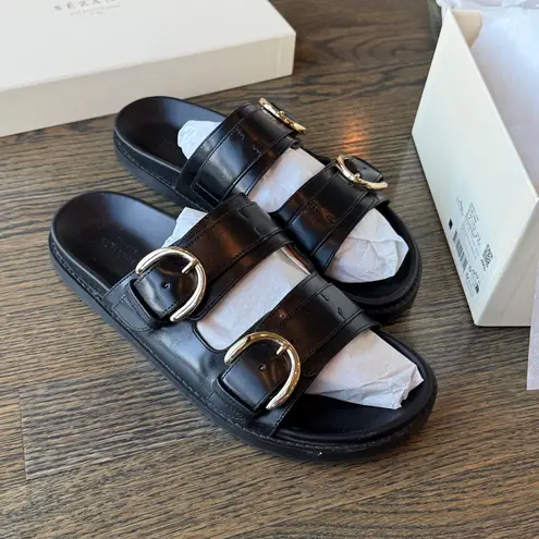 Sézane Sezane Lenny Low Mules Black Leather Gold Buckles - Size 8 like new