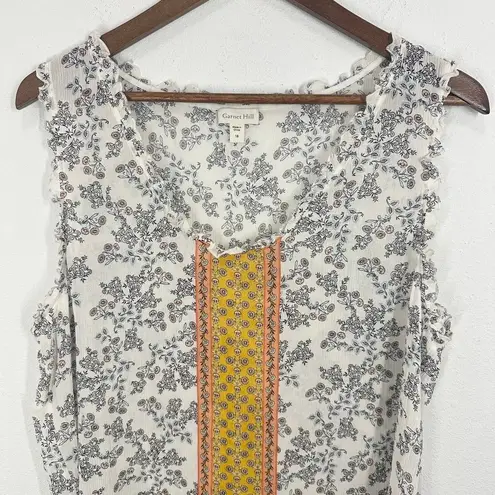 Garnet Hill Floral Print Silk Sleeveless Tank Top Blouse White Yellow Size 16