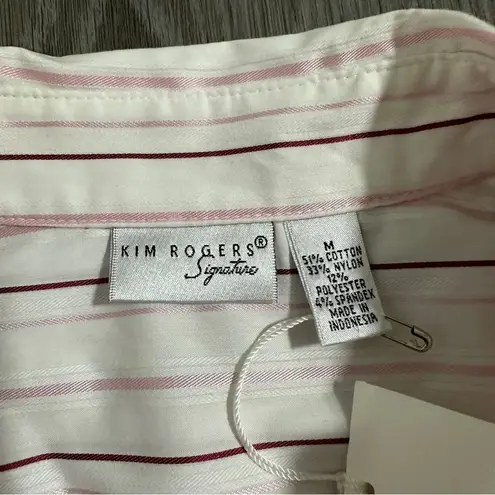 kim rogers  White & Pink Striped Long Sleeve Button Down Shirt Size M