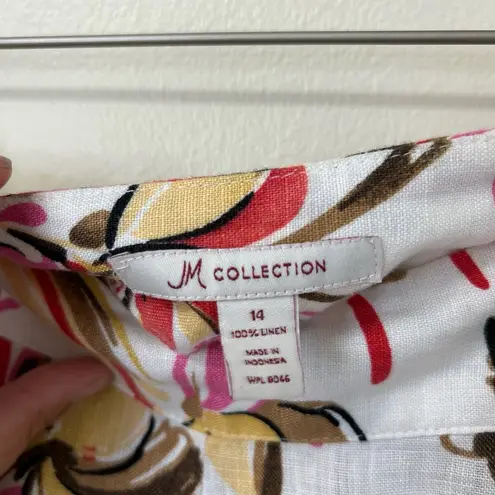 JM Collection 100% Linen long floral A-Line Midi side zip Skirt size 14