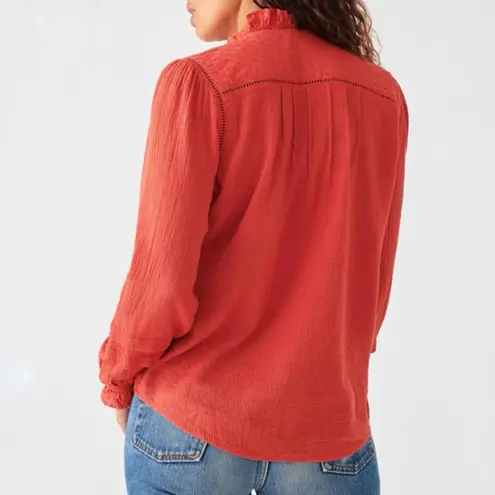 Faherty Blouse Willa Top - Carmine Warm Orange Pleated Peasant Sz S EUC