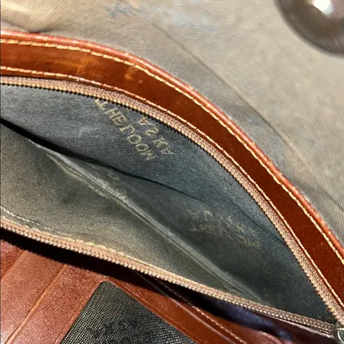 Brown and Black Geometric Clutch with Leather Trim