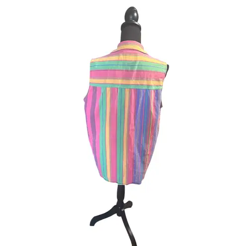 Rosettes Vibrant Multi-Colored Vertical Striped Button-Down Shirt Bold & Playful