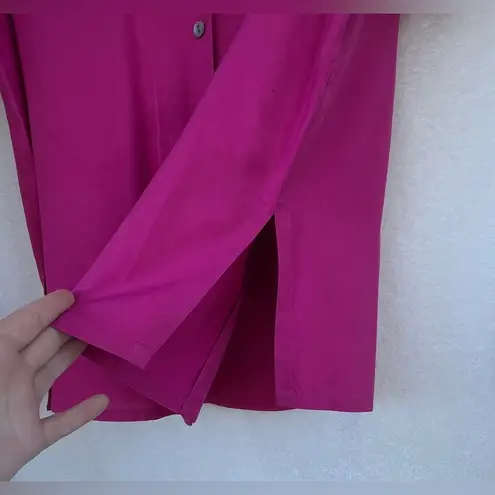 Amanda Smith Pure Silk Button up Blouse short sleeve side slits Fuchsia Size L