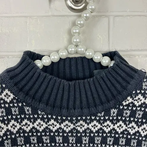 Vintage LizWear Cotton Navy White Patterned Knit Sweater Size L Blue Size L