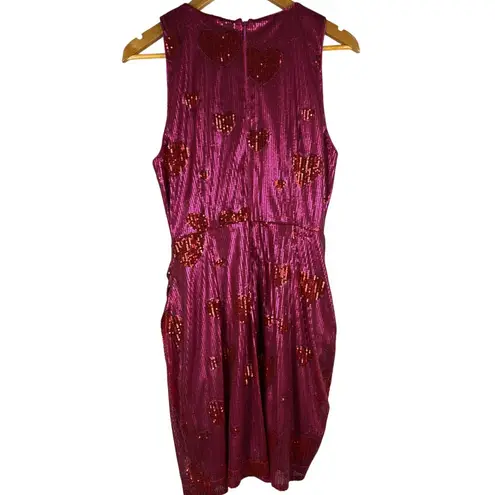 ONE33 Social Pink & Red Sequin Hearts Faux Wrap Party Dress Size 8