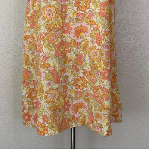 Ghanda Linen Blend Floral Summer Shift Dress, Sz Large Orange