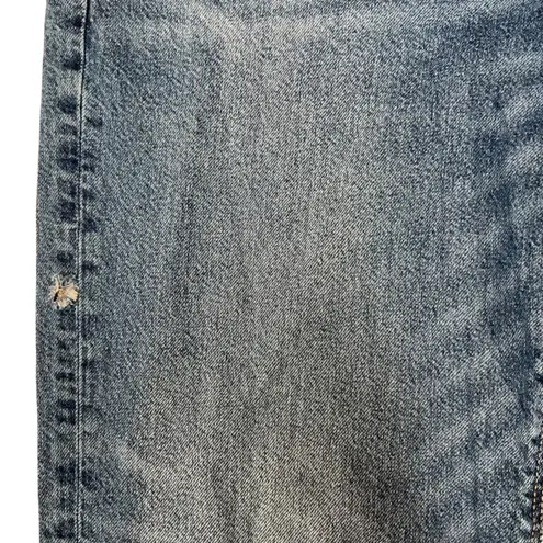 American Eagle High Waisted Frayed Hem Straight Leg Denim Jeans Whiskers Size 10 Blue