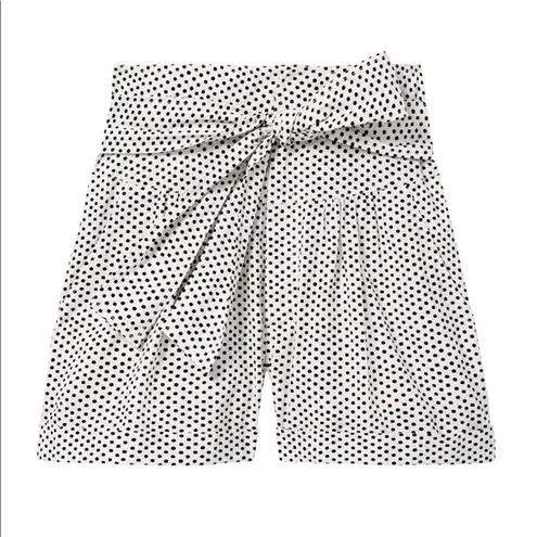 La Vie Rebecca Taylor Corinne White Black Polka Dot High Rise Tie Waist Shorts L Size L