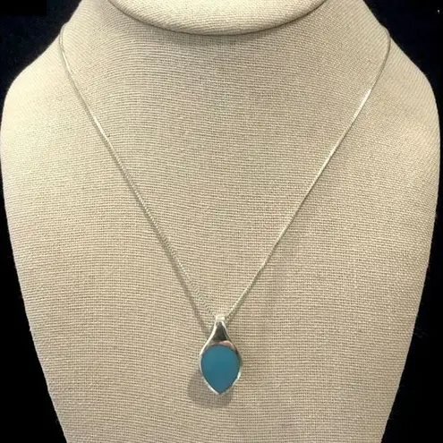 Vintage and Turquoise Pendant On Sterling Silver Necklace
