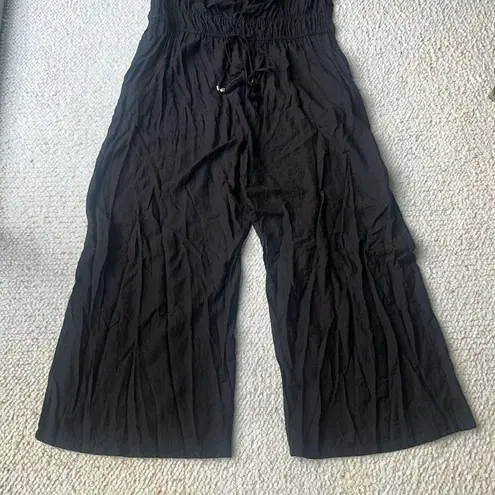 City Chic Erica Jumpsuit Wide Leg Tassel Ties Puff Sleeve Black XL / 22