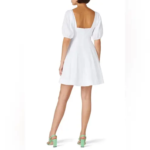 STAUD Laeila White Fit & Flare Short Puff Sleeves Mini Dress 10