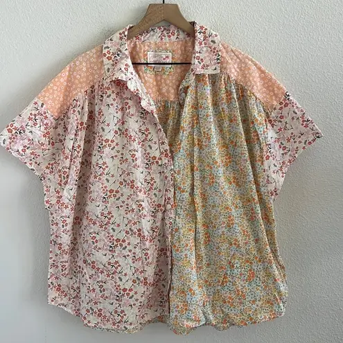 American Eagle  Floral Boxy Front Button Contrast Patchwork Style XL