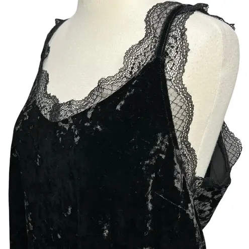 Mystree Y2K Tank Top Womens L Black Crushed Velvet Lace Trim Soft Whimsygoth