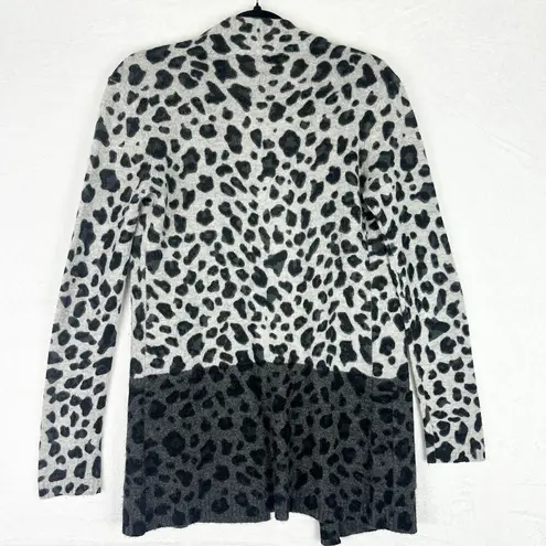 Magaschoni  Cashmere Leopard Open Front Cardigan Size Small Quiet Luxury Pockets