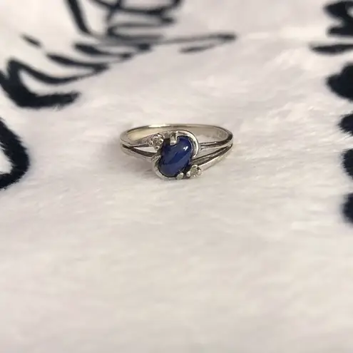 Boutique Blue star sapphire & diamonds white gold ring 4
