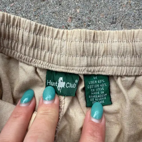 Hunt Club Vintage Linen Cotton Cream Beige Elastic Waist Casual Pants Slacks MED