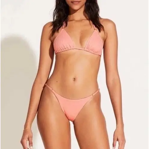 Vitamin A Women's Gia Ring Triangle Bikini Top Swimwear Pink Coral Size M Ribbed