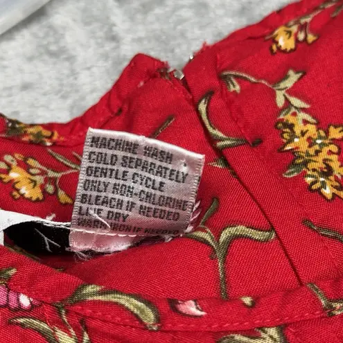 Betsy Lauren Dress Womens 6 Red Yellow Floral Midi Bohemian Cottagecore Prairie