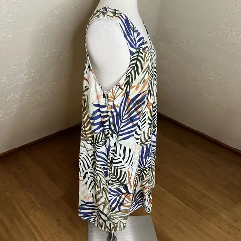 Tahari Shift Dress Size Medium Leaf Print Multicolor V Neck Tie Back Pockets