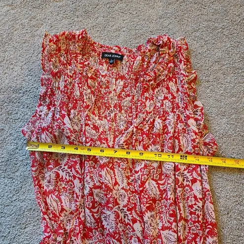 Dear John Size Large Tiered Dress Ruffle Shimmer Paisley Sleeveless Red