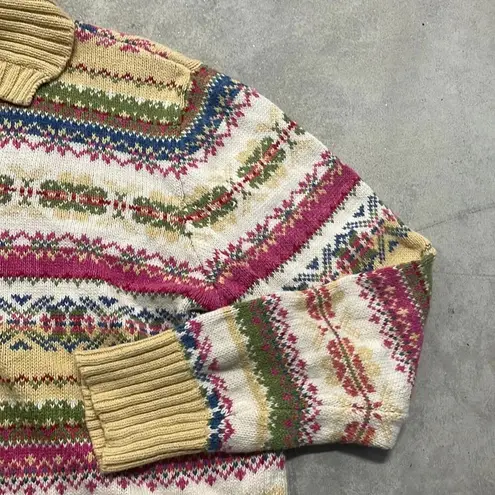 Mountain Lake Vintage Nordic MultiColor Pattern Faire Isle Button Down Sweater