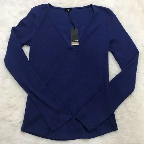 MONROW Blue Thermal Henley Shirt Waffle Knit Scoop Neck Long Sleeve Medium New