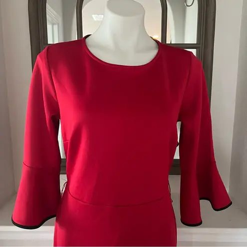 Krass&co NY & Stretch Red Bell-Sleeve Dress w/Black Trim, Size M