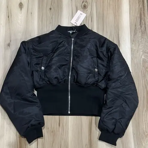 Missguided NEW Corset Elastic Crop Bomber Coat Jacket Black Women’s 2