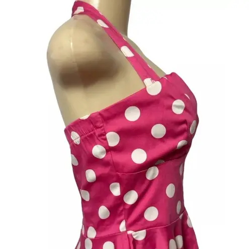 Vintage Y2K IXIA Pink Polkadot Dress Women Babydoll Halter Rockabilly Lolita L Size L