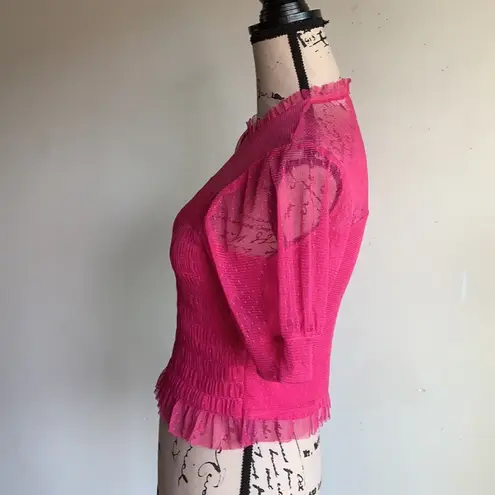 River Island Pink Sheer Puffed Sleeve Polka Dot Stretch Crop Top