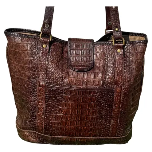 Brahmin Elegant Brown Crocodile-Embossed Tote Bag