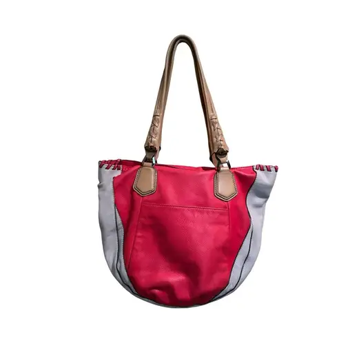 OrYANY Lyssie Large Pebbled Leather Colorblock Shoulder Bag Tote Red Gray - Image 3