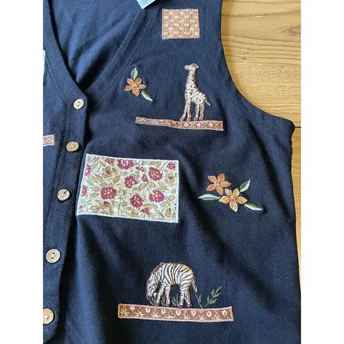 Victoria Jones Cotton Vest Medium Animal Safari Embroidered Teacher Casual