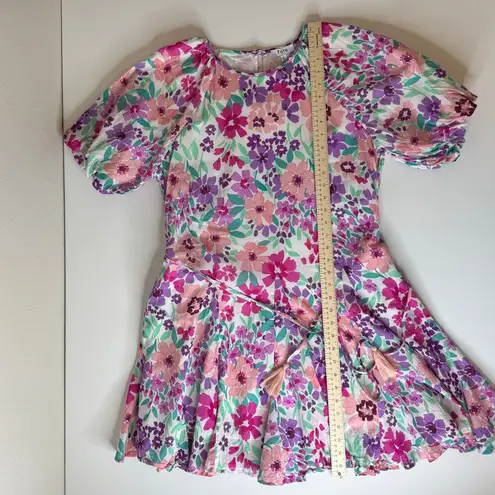 Fate Women Frances Floral Pleated Skirt Dress Sz L Puff Sleeve Colorful Feminine Pink Size L