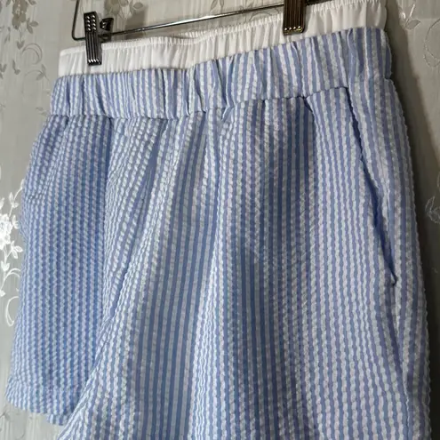 Exlura Blue and White Stripe High Waisted Boxer Shorts Size Small