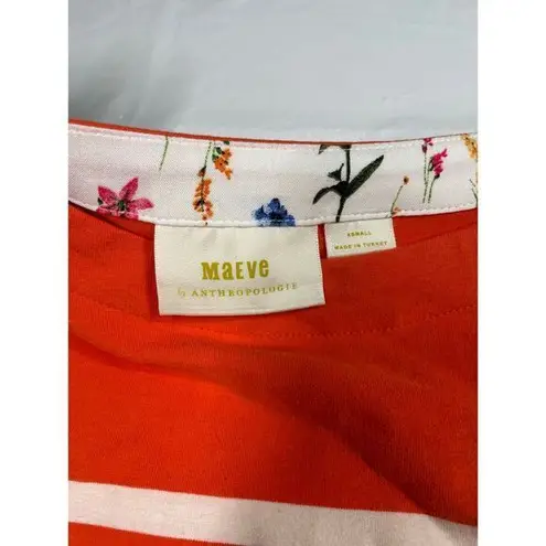 Maeve orange and White Striped 3/4 Sleeve Top Casual Nautical Style XS
