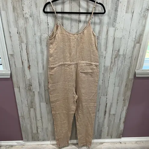 Enza Costa Revolve Tan 100% French Linen Minimalist Jumpsuit Womens Size Small