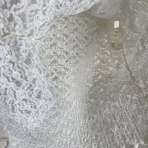 Escapades White Lace Vintage Sheer Stretchy Short Sleeve Top Small Coquette