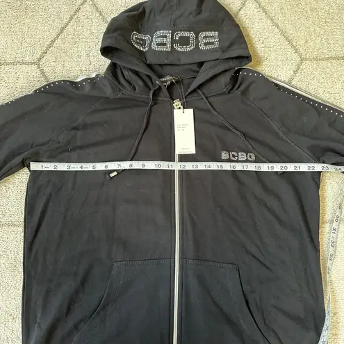 NWT BCBG Full Zip Hoodie Sparkle Stud Embellished Logo Sz 2X Black