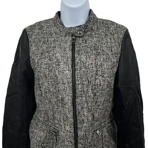 Marc New York Andrew Marc Wool Blend Tweed Vegan Leather Moto Jacket Coat
