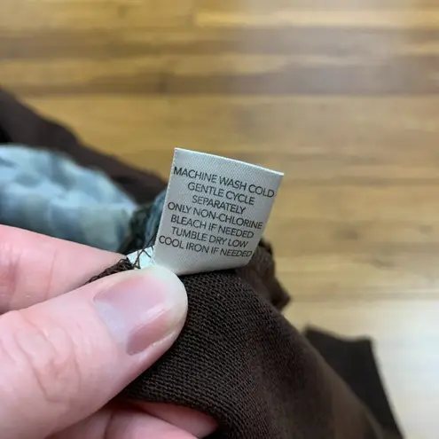 cj banks Cardigan Top Womens 2X Brown Blue Ruffle Scoop Neck 3/4 Sleeve Workwear