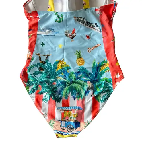 NEW Colorful Unique Orange Blue Bathing Swimsuit Sz L Cruise Vacation Underwire Size L