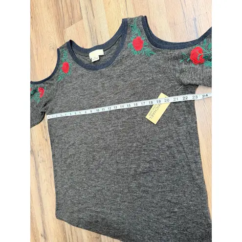 Michael Kors  Cold Shoulder Embroidered Rose Knit Top Size L NWT