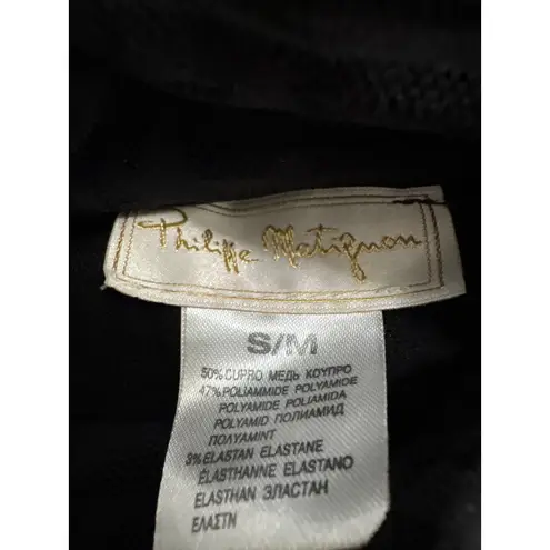 Philippe Matignon Black Geometric Logo Mock Neck Long Sleeve Top S M Size undefined